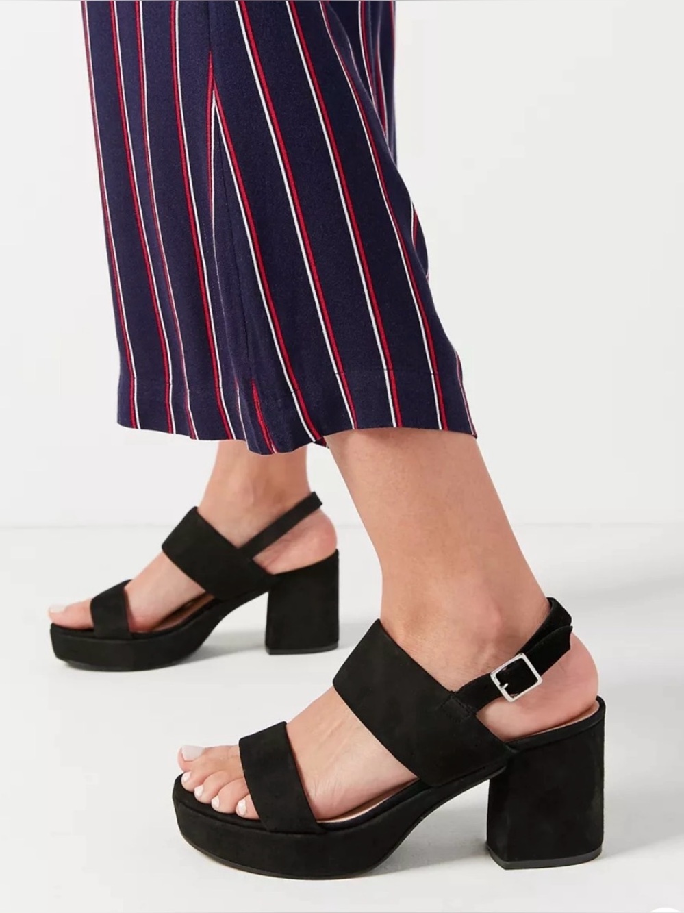 Steve Madden Reba Black Suede Two-Band Slingback Platform Heels